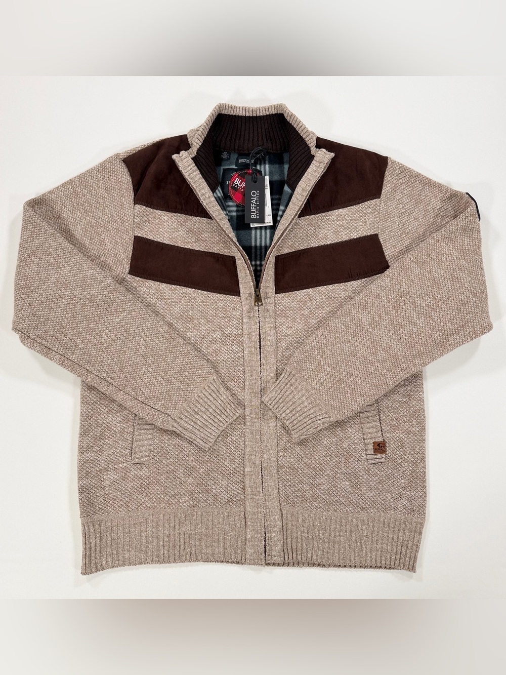 NWT Buffalo David Bitton Westony Mens Full Zip Knit Sweater Jacket Large L Plaid